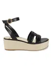 Tommy Hilfiger Women's Vastie Raffia Platform Wedge Sandals In Black