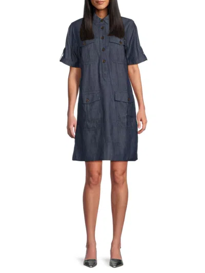 Tommy Hilfiger Women's Utility Pocket Chambray Button-front Minidress In Blue