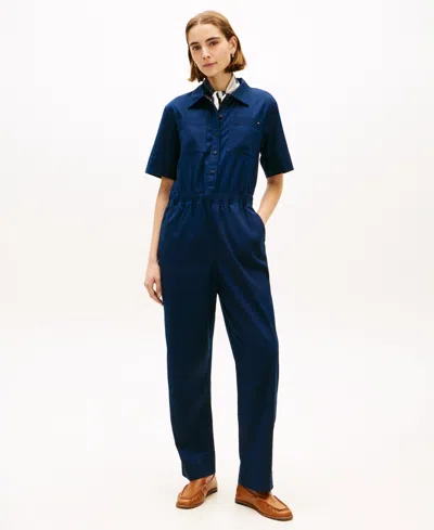 Tommy Hilfiger Women's Utility Shirt Short-sleeve Jumpsuit In Blue