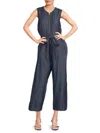 Tommy Hilfiger Women's Utility Zip Self-tie Chambray Cropped Wide-leg Jumpsuit In Blue