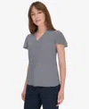 Tommy Hilfiger Women's V-neck Blouse With Ruffle Sleeves In Ivry,midni