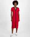 Tommy Hilfiger Women's V-neck Button-front Midi Dress In Scarlet