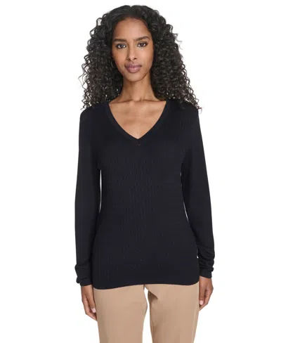 Tommy Hilfiger Women's V-neck Cable Sweater In Blue