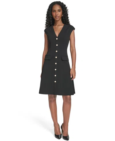 Tommy Hilfiger Women's V-neck Fit And Flare Dress In Black