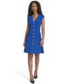 Tommy Hilfiger Women's V-neck Fit And Flare Dress In Blue