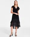 Tommy Hilfiger Women's V-neck How-low Hem Chiffon-trim Dress In Black