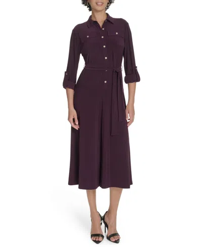 Tommy Hilfiger Women's V-neck Jersey Shirt Dress In Purple