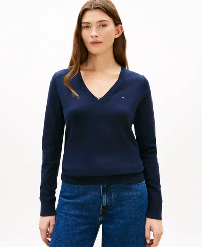 Tommy Hilfiger Women's V-neck Knit Sweater In Blue