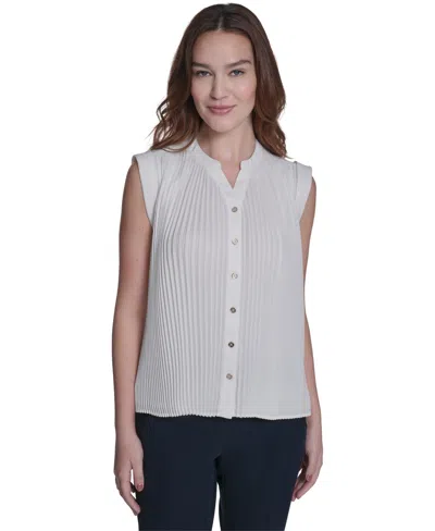 Tommy Hilfiger Women's V-neck Pleated Blouse In White