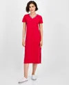 Tommy Hilfiger Women's V-neck Short-sleeve Midi Dress In Red