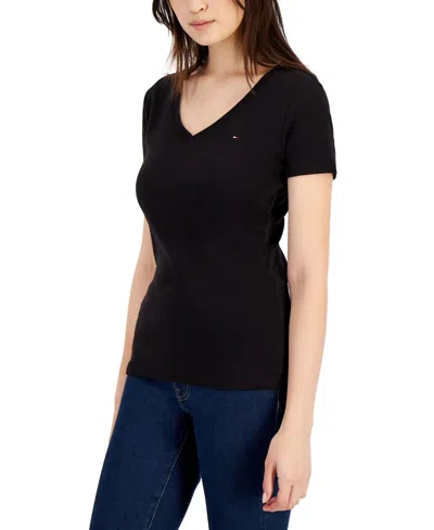 Tommy Hilfiger Women's V-neck T-shirt, Created For Macy's In Black