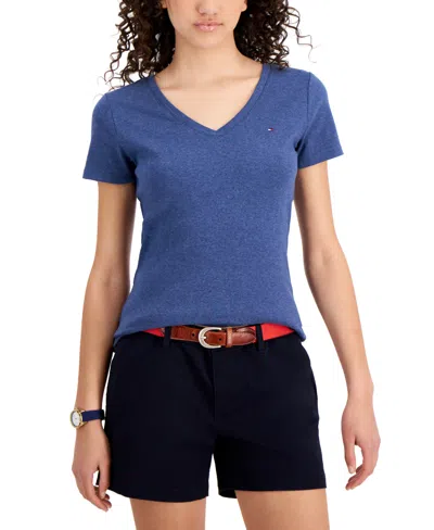 Tommy Hilfiger Women's V-neck T-shirt, Created For Macy's In Indigo Heather