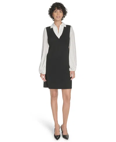 Tommy Hilfiger Women's V-neck Twofer Dress In Multi