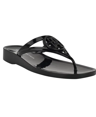 Tommy Hilfiger Women's Vedna Cutout Logo Jelly Thong Sandals In Black