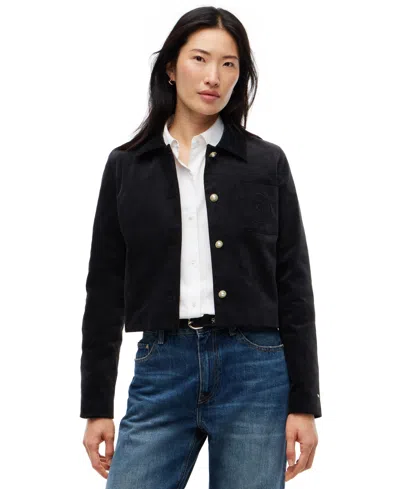 Tommy Hilfiger Women's Velvet Cropped Work Jacket In Black
