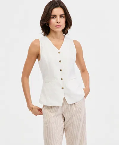 Tommy Hilfiger Women's V-neck Button-front Waistcoat In White