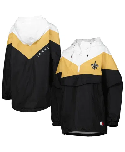 Tommy Hilfiger Women's White/gold New Orleans Saints Staci Half-zip Hoodie Windbreaker Jacket In White,gold
