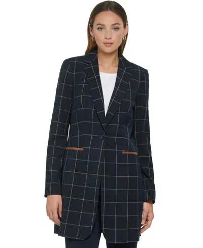Tommy Hilfiger Women's Windowpane One-button Blazer In Blue