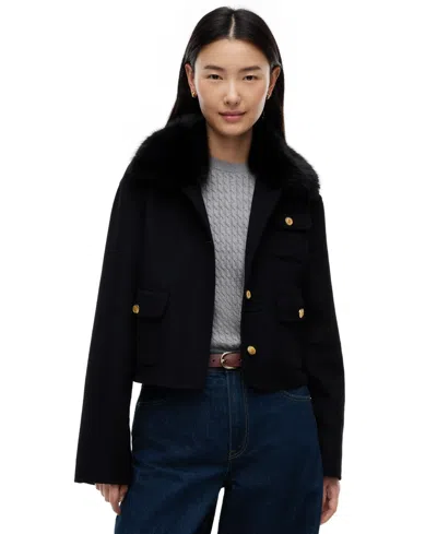 Tommy Hilfiger Faux-fur Collar Buttoned Jacket In Black