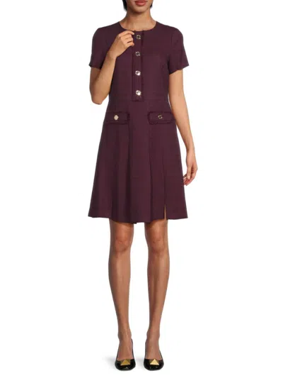 Tommy Hilfiger Women's Woven Fit & Flare Pleated Mini Dress In Purple