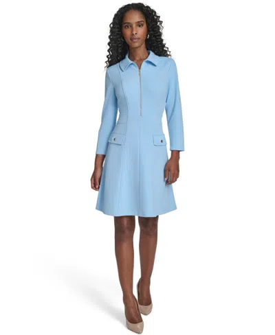 Tommy Hilfiger Women's Zip-front Fit And Flare Dress In Blue