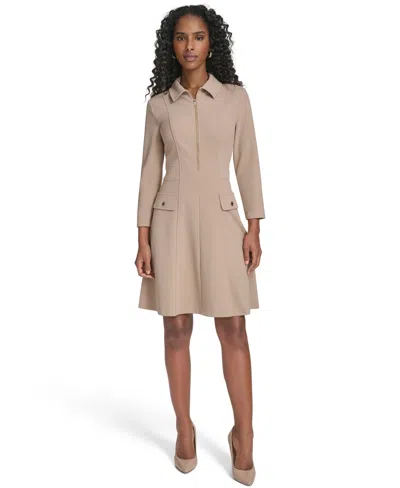 Tommy Hilfiger Women's Zip-front Fit And Flare Dress In Neutral