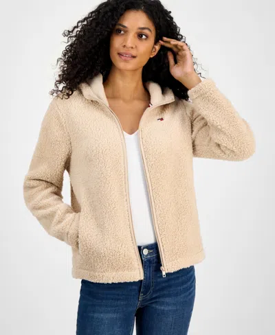 Tommy Hilfiger Women's Zip-front Long-sleeve Sherpa Jacket In Neutral