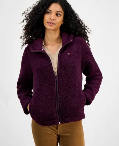 Tommy Hilfiger Women's Zip-front Long-sleeve Sherpa Jacket In Purple
