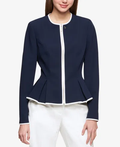 Tommy Hilfiger Women's Zip-front Peplum Jacket In Blue