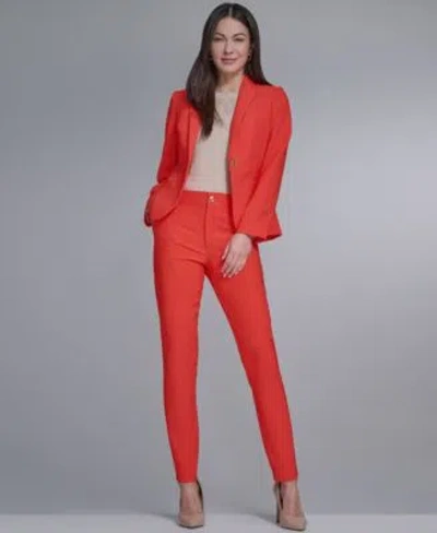 Tommy Hilfiger Womens 1 Button Calvary Twill Blazer Mid Rise Fit Solution Skinny Pants Crew Neck Floral Sweater In Grenadine