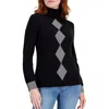 Tommy Hilfiger Womens Argyle Knit Turtleneck Sweater In Black