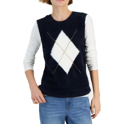 Tommy Hilfiger Womens Argyle Nylon Sweater Vest In Sky Capt