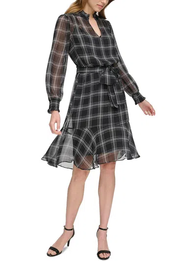 Tommy Hilfiger Womens Belted Knee Length Fit & Flare Dress In Black