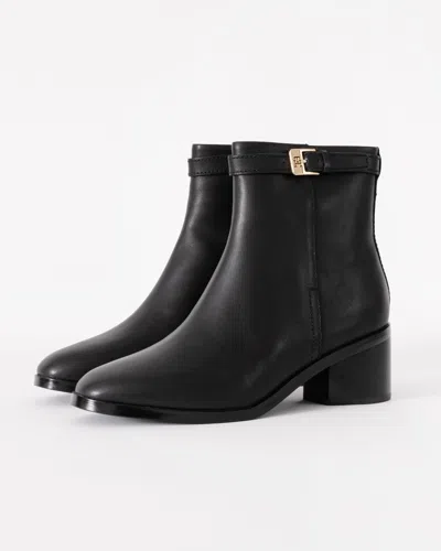 Tommy Hilfiger Womens Buckle Leather Mid-heel Booties In Black