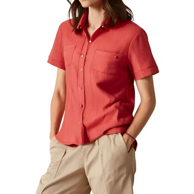 Tommy Hilfiger Womens Button Cotton Blouse In Red