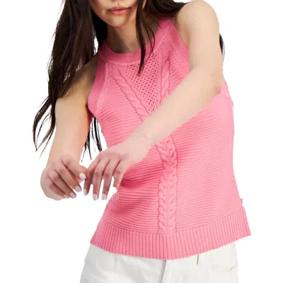 Tommy Hilfiger Womens Cable Knit Sleeveless Halter Sweater In Peony