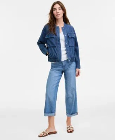 Tommy Hilfiger Womens Chambray Utility Bomber Jacket Crochet Trim Sweater Tank Chambray Utility Jeans