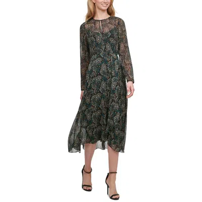 Tommy Hilfiger Womens Chiffon Calf Midi Dress In Black