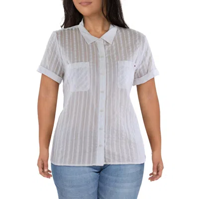 Tommy Hilfiger Womens Collar Textured Button-down Top In White