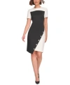 Tommy Hilfiger Womens Color Blocked Asymmetric Scuba Dress 0p 18 In Multi