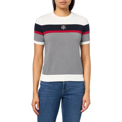 Tommy Hilfiger Womens Colorblock Knit Crewneck Sweater In Black