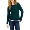 Tommy Hilfiger Womens Contrast Trim Cable Knit Crewneck Sweater In Green