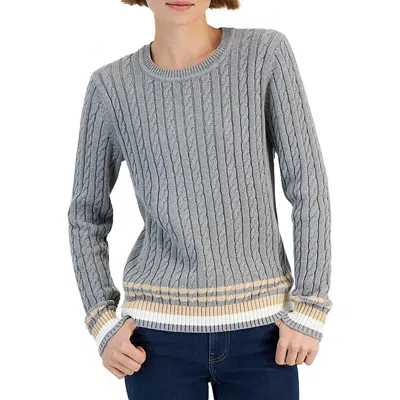 Tommy Hilfiger Womens Contrast Trim Cable Knit Crewneck Sweater In Multi