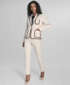 Tommy Hilfiger Womens Contrast Trim One Button Blazer Short Sleeve Crewneck Pocket T Shirt Mid Rise Slim Fit Ankle  In White