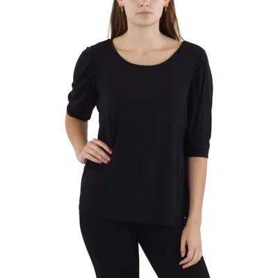 Tommy Hilfiger Womens Crewneck Pleated Pullover Top In Black