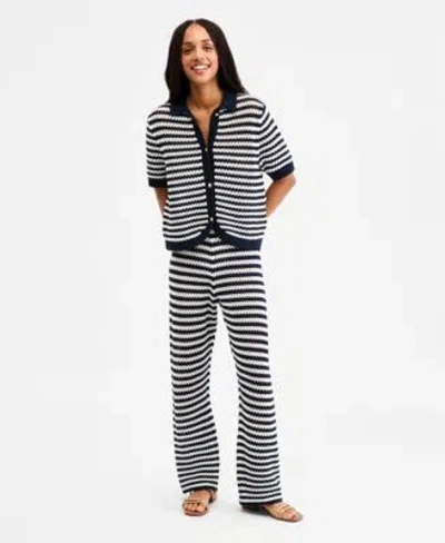 Tommy Hilfiger Womens Crochet Short Sleeve Cardigan Pants In Multi