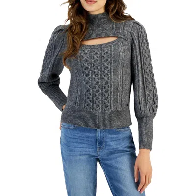 Tommy Hilfiger Womens Cut-out Cable Knit Mock Turtleneck Sweater In Fog Heathe