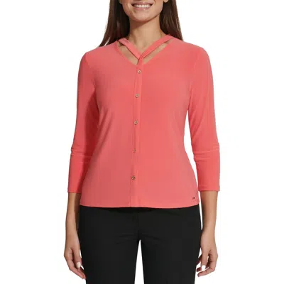 Tommy Hilfiger Womens Cut-out V-neck Blouse In Pink
