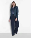 Tommy Hilfiger Womens Denim Sailor Pants Striped Puff Sleeve Blouse Zip Front Trucker Jacket In Seaport Blue,bright White