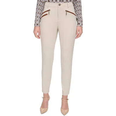 Tommy Hilfiger Womens Faux Leather Trim Polyester Ankle Pants In Flax,torto